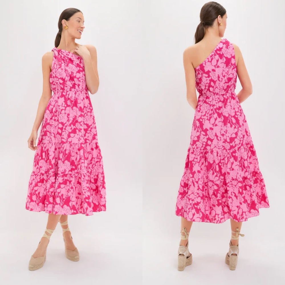 NWT Tuckernuck Hyacinth House Textured Floral One Shoulder Sybil Maxi Dress S